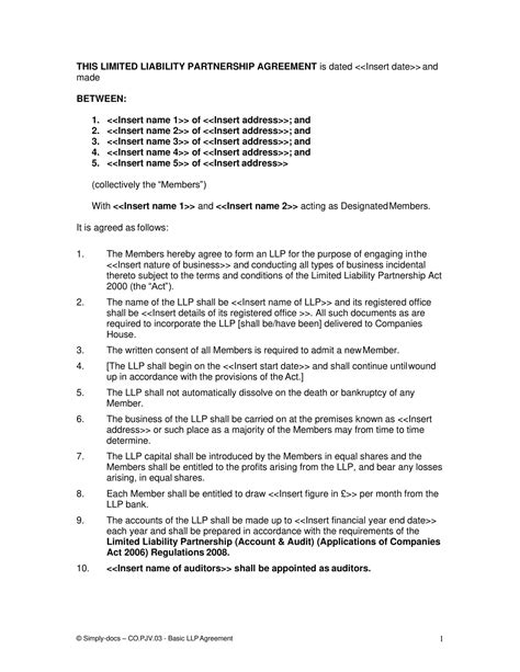 Free Printable Limited Partnership Agreement Templates Pdf Word Lpa