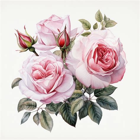 Premium Photo Watercolor Botanical Pink Roses