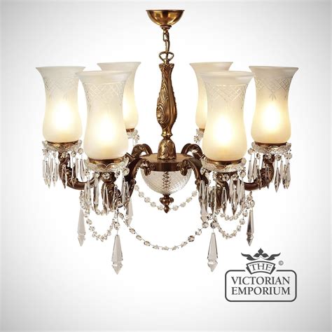 Chandelier with cut glass shades and 6 arms - medium