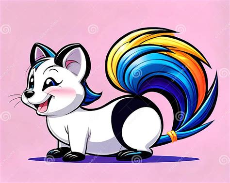 Cartoon Happy Comic Striped Skunk Cat Kitty Smiling Colorful Stock