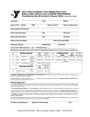 Fillable Online Ymcachgo 3cdn 2014 2015 Academic Year Registration Form