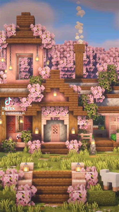 Minecraft Cherry Blossom Cottage Aesthetic Build Cozy Design Tutorial