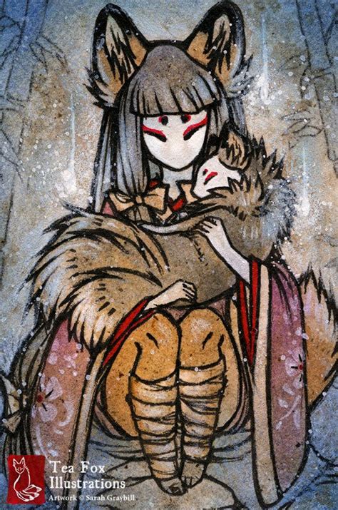 Kitsune Fox Yokai Girl Japanese Style 4x6 By Teafoxillustrations 600