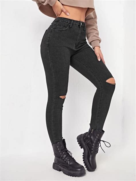 Cottnline Jean skinny déchiré taille haute Mode en ligne SHEIN FRANCE