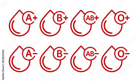 Fototapeta Rodzaje krwi wektorowe ikony na białym tle Krople krwi z