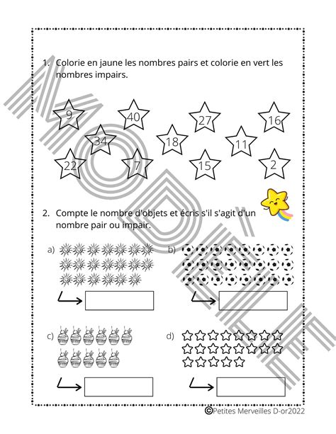 Números pares e impares Cuaderno de ejercicios de francés Etsy España