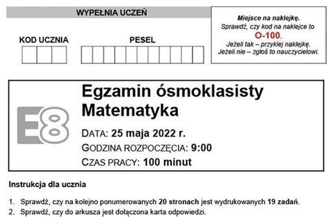 Egzamin ósmoklasisty 2022 Matematyka Arkusze Zadania Odpowiedzi