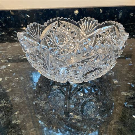 American Brilliant Cut Glass Bowl Sawtooth Edge Etsy