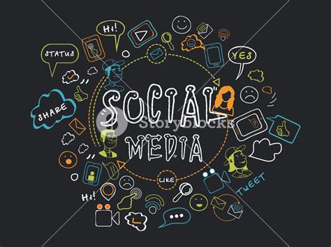 Collection of social media icons, signs and symbols on black background ...