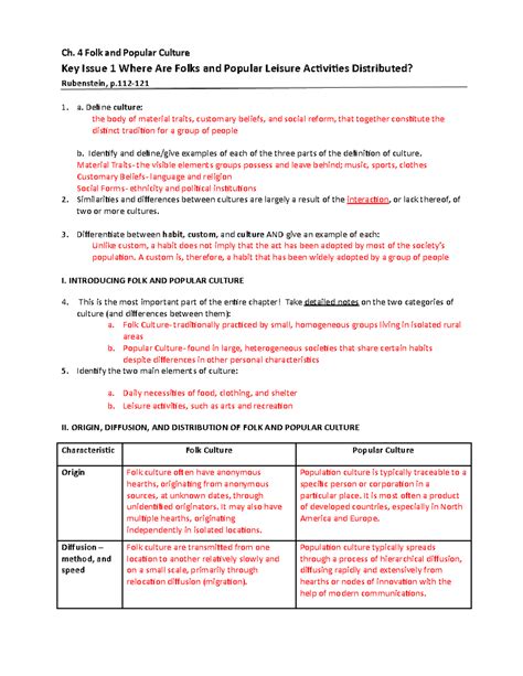 Chapter 4.1 AP Human Geography - Ch. 4 Folk and Popular Culture Key Issue 1 Where Are Folks and