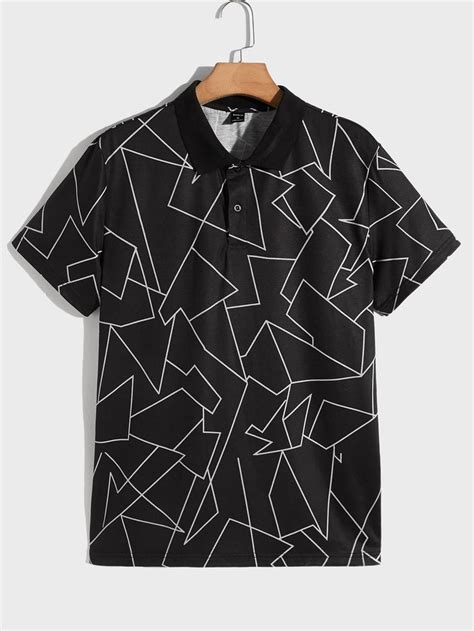 Shein Men Geo Print Collared Polo Shirt Mens Tops Mens Polo Shirts