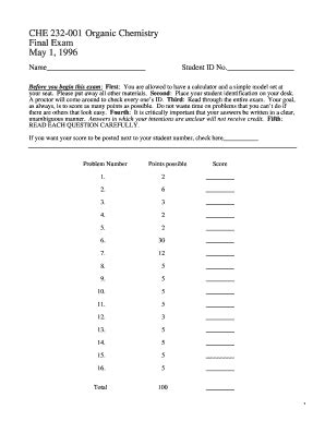 Fillable Online Chem Uky Che Organic Chemistry Final Exam May