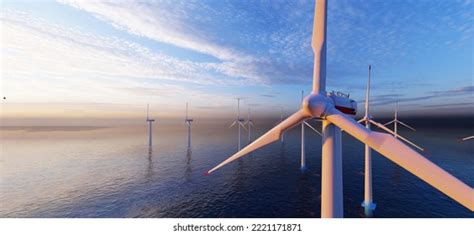 Closeup Offshore Wind Turbines Farm Sunset Stock Illustration 2221171871 Shutterstock