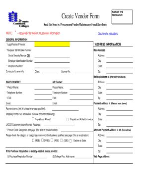 Fillable Online Laccd Create Vendor Form Laccd Fax Email Print