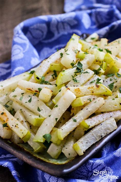 Baked Kohlrabi Fries With Greek Tzatziki Recipe Recipes Vegetable Side Dishes Vegetarian