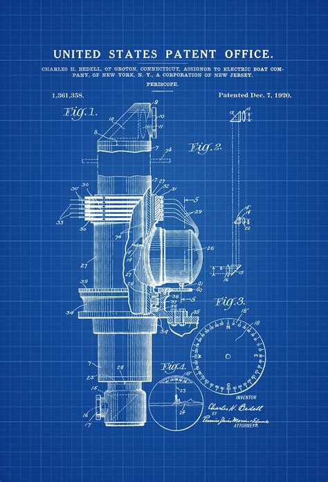 Periscope Patent 1920 – Periscope Blueprint, Vintage Submarine, Naval ...