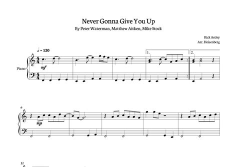 Never Gonna Give You Up Arr Heisenberg By Rick Astley Sheet Music