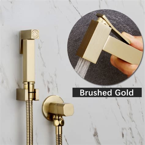 Hand Held Bidet Sprayer Brushed Gold Brass Douche Kit Toilet Shattaf