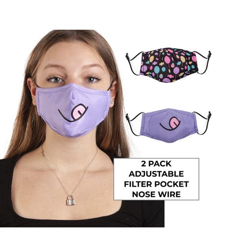 2pack Cotton Kids Face Mask With Filter Pocket Reusable Adjustable