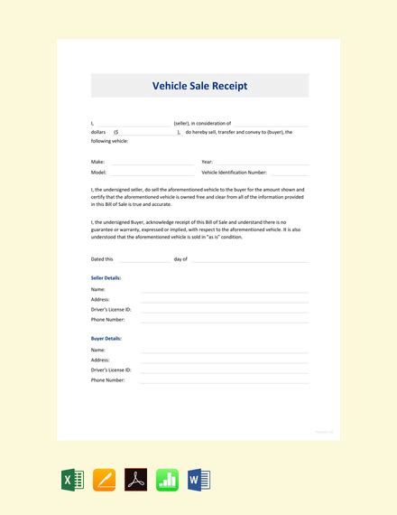 Car Receipt Template Qld Simple Receipt Forms