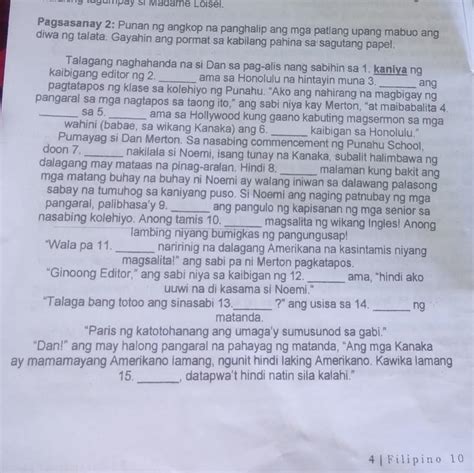 Punan Ng Angkop Na Panghalip Ang Mga Patlang Upang Mabuo Ang Diwa Ng