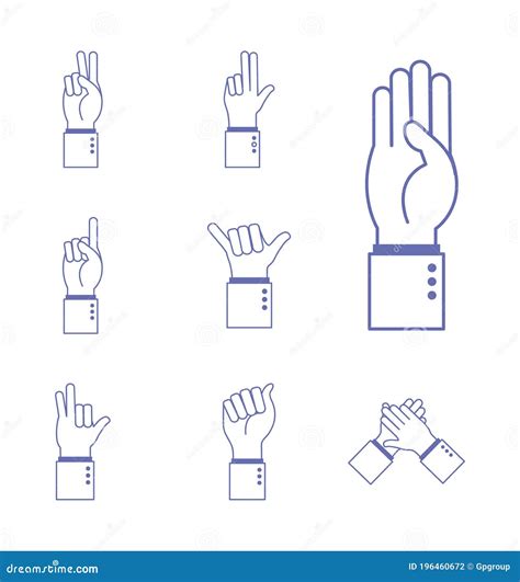 Hand Sign Language Alphabet Line And Fill Style Set Icons Vector Design