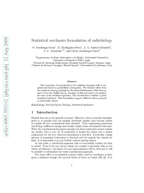 PDF Statistical Mechanics Formulation Of Radiobiology DOKUMEN TIPS