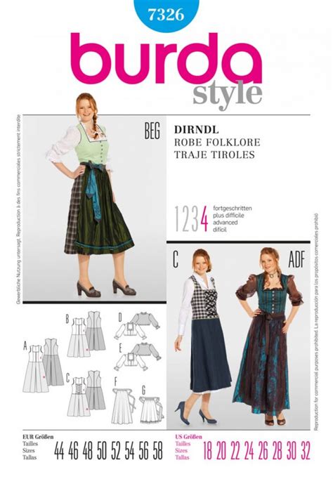 Burda Style Sewing Pattern Dirndl Plus Sizes Sewing Patterns