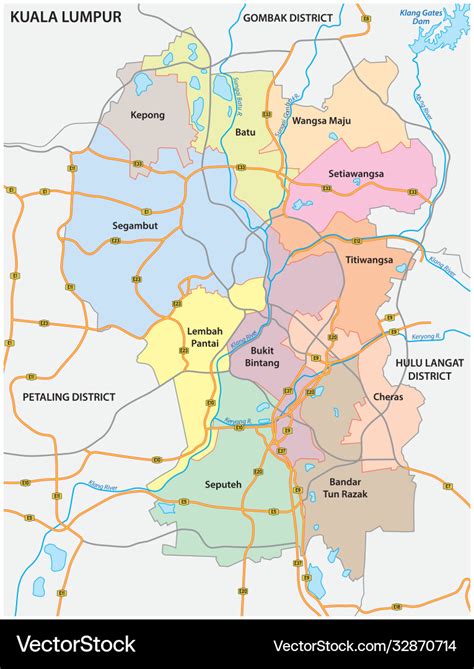 Administrative and road map kuala lumpur Vector Image