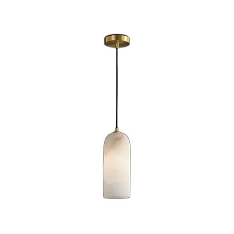 Modern Gold Cylinder Pendant Light With White Stone Shade And