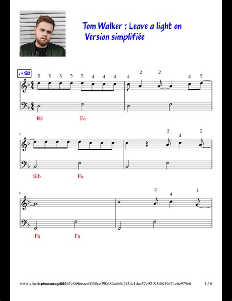 Tom Walker Leave A Light On Version Simplifi E Sheet Music For Piano Download Free In Pdf Or Midi