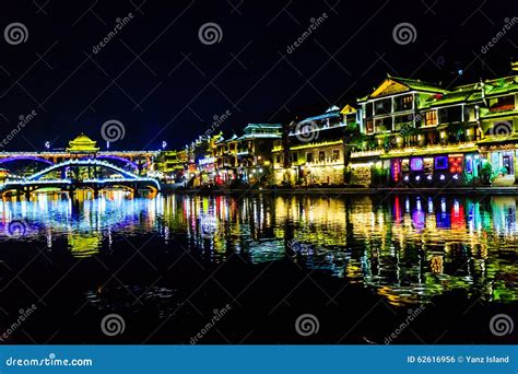 Night View of Fenghuang Ancient Town Editorial Photo - Image of archery ...