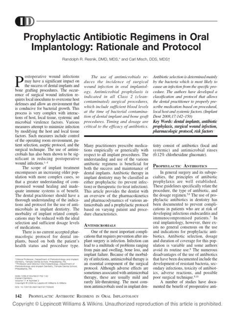 Prophylactic Antibiotic Trt In Implant Pdf Surgery Dental Implant