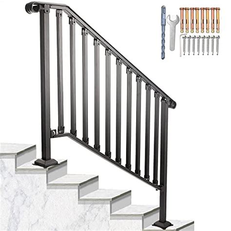 SPACEEUP Step Handrail Fit For 4 Or 5 Steps Wrought Iron Handrail For