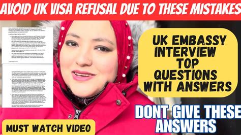 AVOID UK VISA REFUSAL Embassy Interview Questions With Answers UK