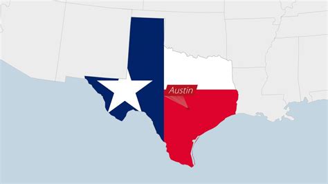 US State Texas map highlighted in Texas flag colors and pin of country ...