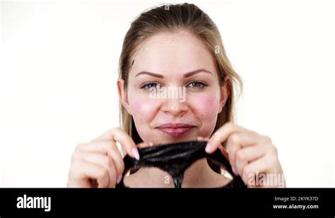 Girl Removes Black Mask From Face Stock Video Footage Alamy