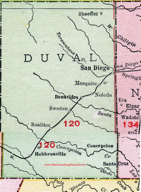 Duval County, Texas, 1911, Map, San Diego, Benavides, Hebbronville ...