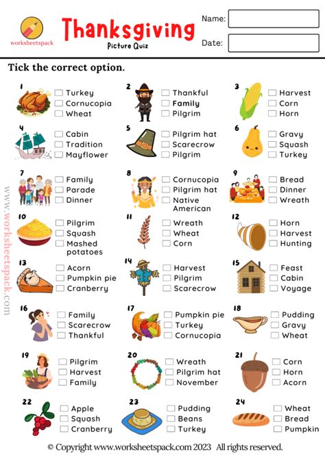 Thanksgiving Quiz Free Printable Thanksgiving Picture Test