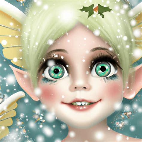 Pretty Christmas Fairy With Realistic Big Eyes And Snowy Background