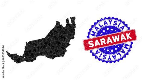 Vettoriale Stock Sarawak State Map Polygonal Mesh With Filled Triangles