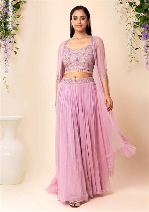 Buy Women Dull Pink Sharara Set With Pearl Embellished Blouse And Mesh