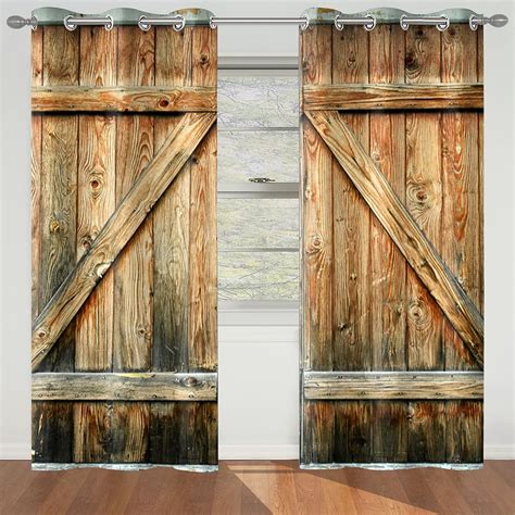 Amazon Renaiss Wooden Barn Door Curtains Rustic Wood Vintage