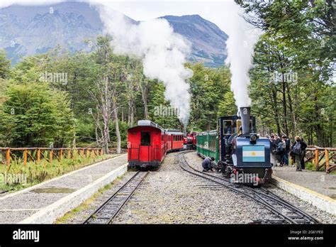 TIERRA DEL FUEGO, ARGENTINA - MARCH 7, 2015: Tourist steam train in National Park Tierra del ...