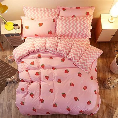 Lamejor Duvet Cover Set Twin Size Strawberry Chevron