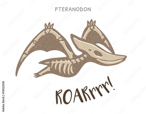 Cartoon Pteranodon Dinosaur Fossil Vector Illustration Stock Vector