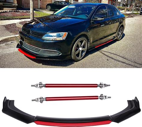 Amazon JMTBNO Universal Front Bumper Lip Body Kit Black Red ABS