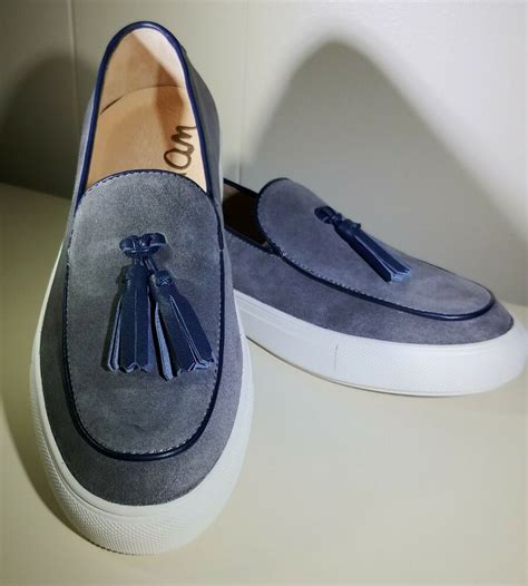 Sam Edelman Mens Curtis Grey Navy Suede Slip On Tassel Casual Loafers