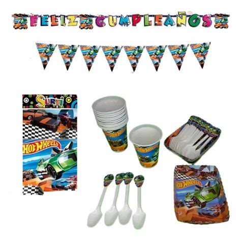 Kit Decoracion Completo Vasos platos Hot Wheels 24niños Cuotas sin interés