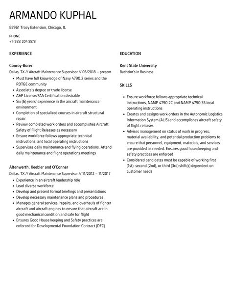 Aircraft Maintenance Supervisor Resume Samples Velvet Jobs